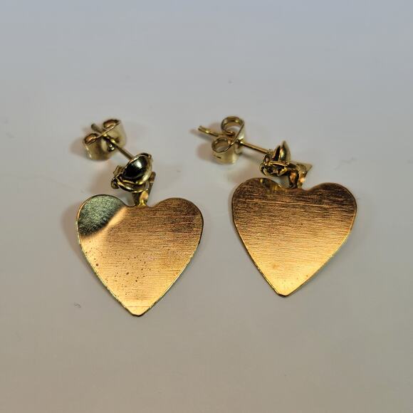Vintage Gold-Tone Heart Shaped Drop Earrings Elegant Design for Classic Elegance - Picture 1 of 10